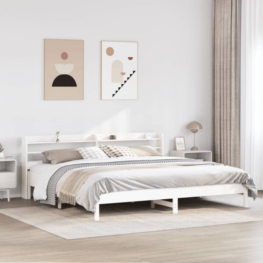 vidaXL Cadru de pat fără saltea, alb, 180x200 cm, lemn masiv pin