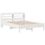 vidaXL Cadru de pat fără saltea, alb, 135x190 cm, lemn masiv de pin