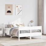 vidaXL Cadru de pat fără saltea, alb, 135x190 cm, lemn masiv de pin vidaXL Cadru de pat fără saltea, alb, 135x190 cm, lemn masiv de pin