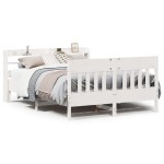 vidaXL Cadru de pat fără saltea, alb, 135x190 cm, lemn masiv de pin