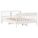 vidaXL Cadru de pat fără saltea, alb, 135x190 cm, lemn masiv de pin