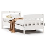 vidaXL Cadru de pat fără saltea, alb, 75x190 cm, lemn masiv de pin