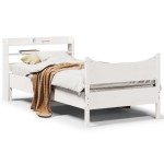 vidaXL Cadru de pat cu tăblie, alb, 100x200 cm, lemn masiv pin vidaXL Cadru de pat cu tăblie, alb, 100x200 cm, lemn masiv pin