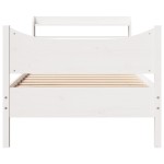 vidaXL Cadru de pat cu tăblie, alb, 100x200 cm, lemn masiv pin vidaXL Cadru de pat cu tăblie, alb, 100x200 cm, lemn masiv pin