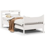 vidaXL Cadru de pat cu tăblie, alb, 90x200 cm, lemn masiv de pin vidaXL Cadru de pat cu tăblie, alb, 90x200 cm, lemn masiv de pin