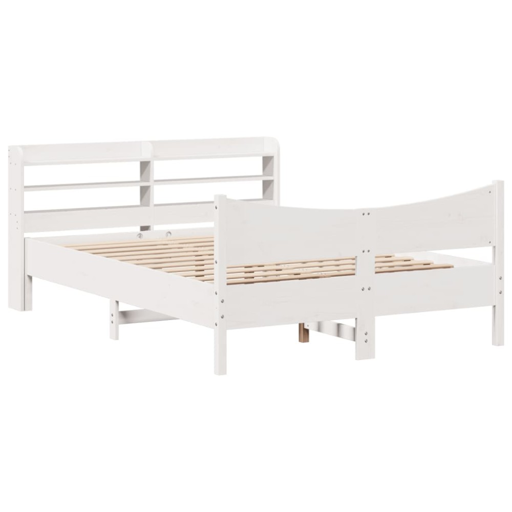 vidaXL Cadru de pat cu tăblie, alb, 140x190 cm, lemn masiv de pin