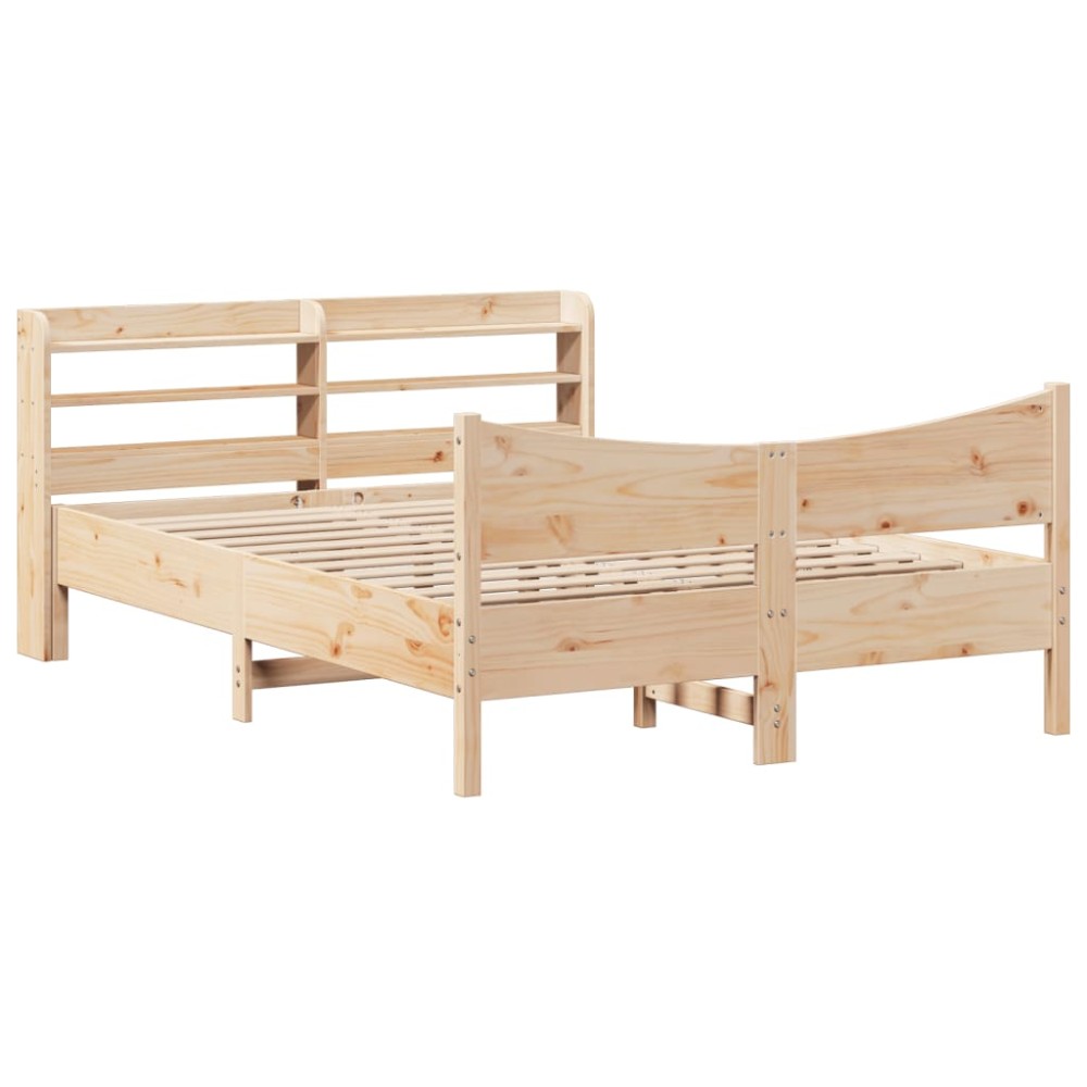 vidaXL Cadru de pat cu tăblie, 135x190 cm, lemn masiv de pin
