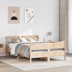 vidaXL Cadru de pat cu tăblie, 135x190 cm, lemn masiv de pin
