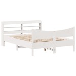 vidaXL Cadru de pat cu tăblie, alb, 135x190 cm, lemn masiv de pin vidaXL Cadru de pat cu tăblie, alb, 135x190 cm, lemn masiv de pin