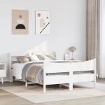 vidaXL Cadru de pat cu tăblie, alb, 135x190 cm, lemn masiv de pin vidaXL Cadru de pat cu tăblie, alb, 135x190 cm, lemn masiv de pin