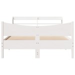 vidaXL Cadru de pat cu tăblie, alb, 135x190 cm, lemn masiv de pin vidaXL Cadru de pat cu tăblie, alb, 135x190 cm, lemn masiv de pin