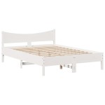vidaXL Cadru de pat cu tăblie, alb, 135x190 cm, lemn masiv de pin vidaXL Cadru de pat cu tăblie, alb, 135x190 cm, lemn masiv de pin