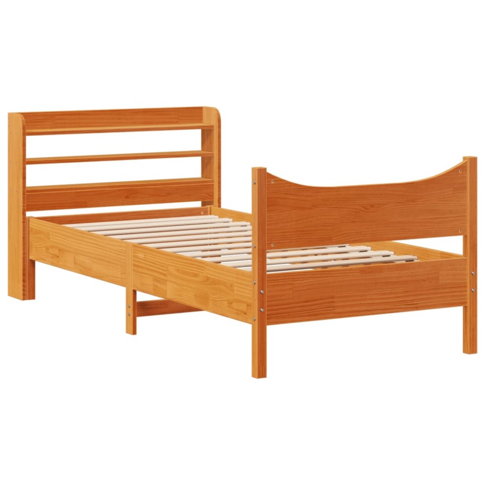 vidaXL Cadru de pat cu tăblie, maro ceruit, 75x190 cm, lemn masiv pin