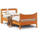 vidaXL Cadru de pat cu tăblie, maro ceruit, 75x190 cm, lemn masiv pin vidaXL Cadru de pat cu tăblie, maro ceruit, 75x190 cm, lemn masiv pin