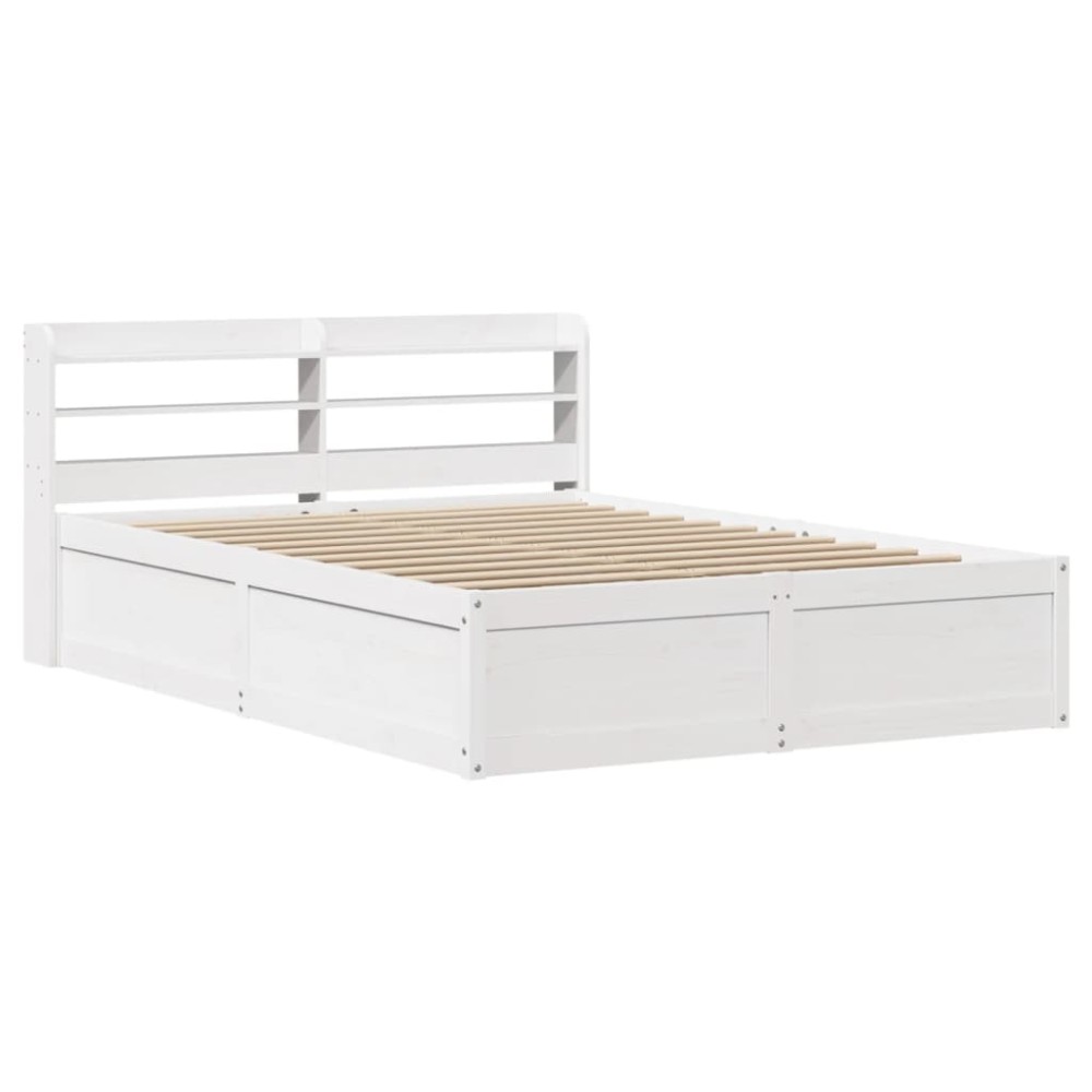 vidaXL Cadru de pat cu tăblie, alb, 150x200 cm lemn masiv pin