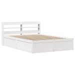 vidaXL Cadru de pat cu tăblie, alb, 150x200 cm lemn masiv pin