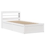 vidaXL Cadru de pat cu tăblie, alb, 100x200 cm, lemn masiv pin vidaXL Cadru de pat cu tăblie, alb, 100x200 cm, lemn masiv pin