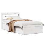 vidaXL Cadru de pat cu tăblie, alb, 100x200 cm, lemn masiv pin vidaXL Cadru de pat cu tăblie, alb, 100x200 cm, lemn masiv pin
