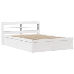 vidaXL Cadru de pat cu tăblie, alb, 140x190 cm, lemn masiv de pin vidaXL Cadru de pat cu tăblie, alb, 140x190 cm, lemn masiv de pin