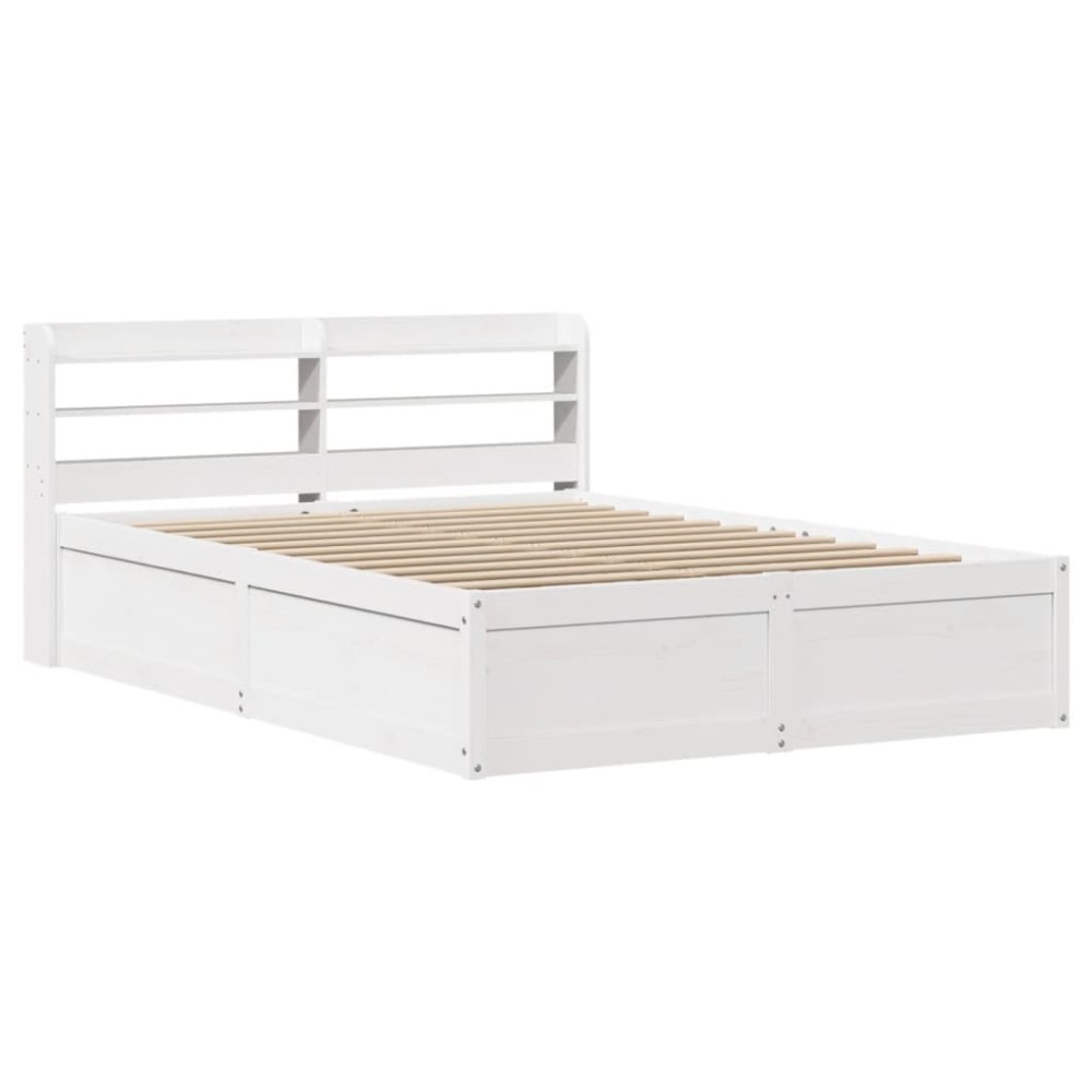 vidaXL Cadru de pat cu tăblie, alb, 135x190 cm, lemn masiv de pin