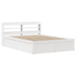 vidaXL Cadru de pat cu tăblie, alb, 135x190 cm, lemn masiv de pin vidaXL Cadru de pat cu tăblie, alb, 135x190 cm, lemn masiv de pin