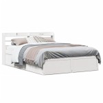 vidaXL Cadru de pat cu tăblie, alb, 135x190 cm, lemn masiv de pin vidaXL Cadru de pat cu tăblie, alb, 135x190 cm, lemn masiv de pin