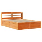 vidaXL Cadru de pat cu tăblie, maro ceruit, 135x190 cm, lemn masiv pin vidaXL Cadru de pat cu tăblie, maro ceruit, 135x190 cm, lemn masiv pin