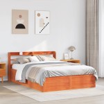 vidaXL Cadru de pat cu tăblie, maro ceruit, 135x190 cm, lemn masiv pin vidaXL Cadru de pat cu tăblie, maro ceruit, 135x190 cm, lemn masiv pin
