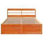 vidaXL Cadru de pat cu tăblie, maro ceruit, 135x190 cm, lemn masiv pin vidaXL Cadru de pat cu tăblie, maro ceruit, 135x190 cm, lemn masiv pin