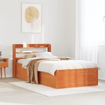 vidaXL Cadru de pat cu tăblie, maro ceruit, 75x190 cm, lemn masiv pin vidaXL Cadru de pat cu tăblie, maro ceruit, 75x190 cm, lemn masiv pin
