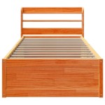 vidaXL Cadru de pat cu tăblie, maro ceruit, 75x190 cm, lemn masiv pin vidaXL Cadru de pat cu tăblie, maro ceruit, 75x190 cm, lemn masiv pin