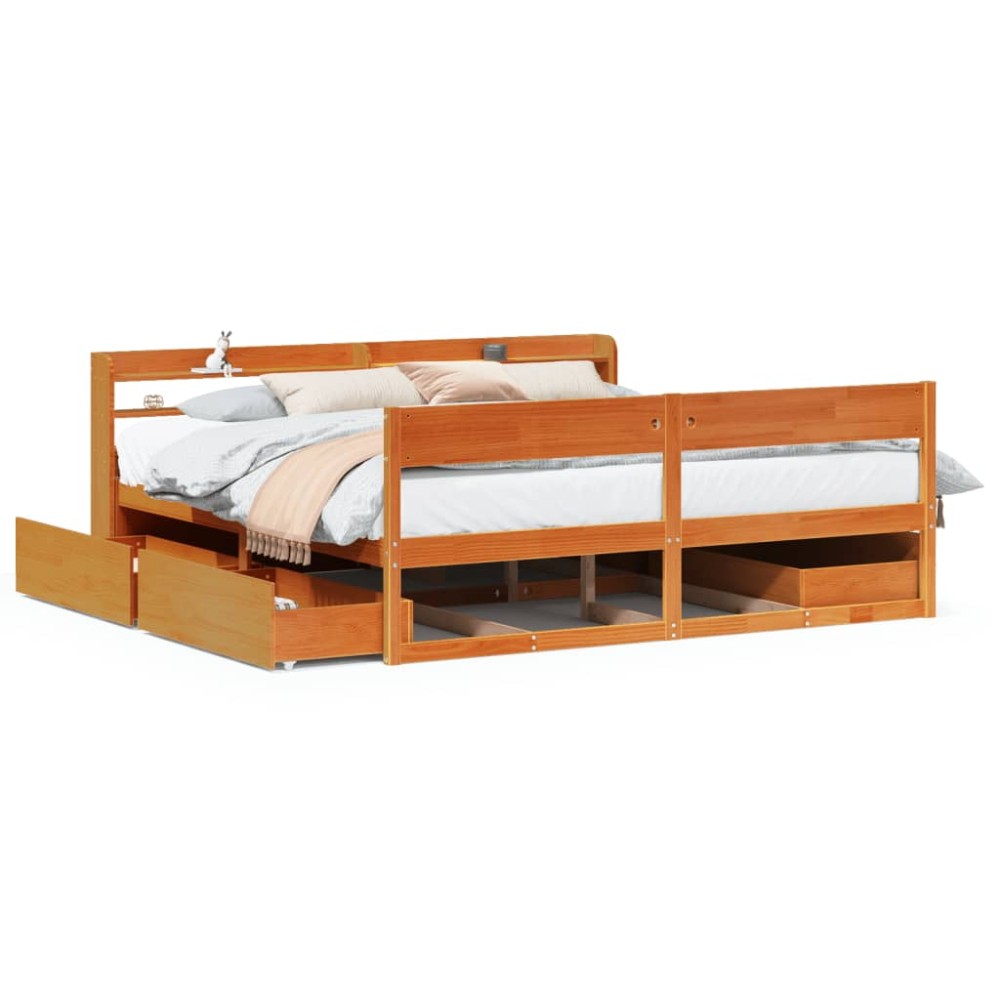 vidaXL Cadru de pat fără saltea, maro ceruit 180x200 cm lemn masiv pin