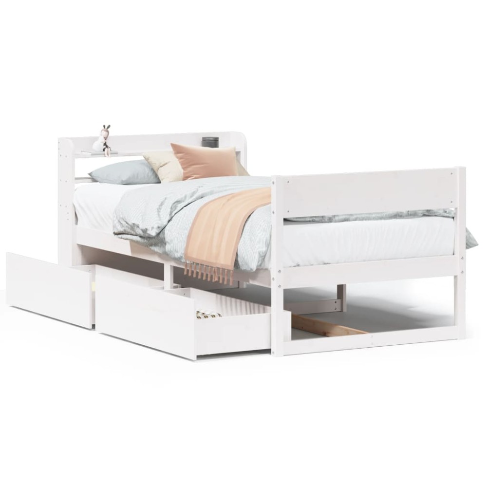vidaXL Cadru de pat fără saltea, alb, 75x190 cm, lemn masiv de pin