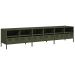 vidaXL Dulap TV, verde măsliniu, 202x39x43,5 cm, oțel laminat la rece vidaXL Dulap TV, verde măsliniu, 202x39x43,5 cm, oțel laminat la rece