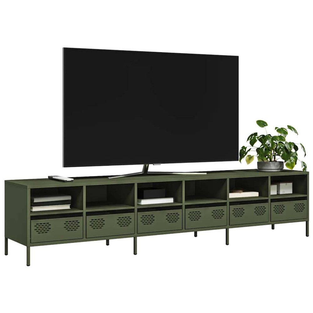 vidaXL Dulap TV, verde măsliniu, 202x39x43,5 cm, oțel laminat la rece