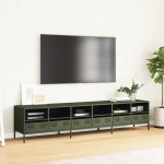 vidaXL Dulap TV, verde măsliniu, 202x39x43,5 cm, oțel laminat la rece vidaXL Dulap TV, verde măsliniu, 202x39x43,5 cm, oțel laminat la rece