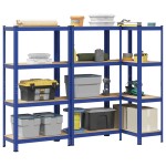 vidaXL Rafturi de depozitare cu 5 niveluri, 3 buc., albastru oțel/lemn vidaXL Rafturi de depozitare cu 5 niveluri, 3 buc., albastru oțel/lemn