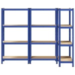 vidaXL Rafturi de depozitare cu 5 niveluri, 3 buc., albastru oțel/lemn vidaXL Rafturi de depozitare cu 5 niveluri, 3 buc., albastru oțel/lemn