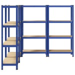 vidaXL Rafturi de depozitare cu 4 niveluri, 4 buc., albastru oțel/lemn vidaXL Rafturi de depozitare cu 4 niveluri, 4 buc., albastru oțel/lemn