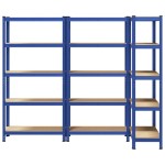 vidaXL Rafturi de depozitare cu 5 niveluri, 3 buc., albastru oțel/lemn vidaXL Rafturi de depozitare cu 5 niveluri, 3 buc., albastru oțel/lemn