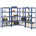 vidaXL Rafturi de depozitare cu 5 niveluri, 4 buc., albastru oțel/lemn vidaXL Rafturi de depozitare cu 5 niveluri, 4 buc., albastru oțel/lemn