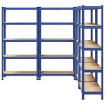 vidaXL Rafturi de depozitare cu 5 niveluri, 4 buc., albastru oțel/lemn vidaXL Rafturi de depozitare cu 5 niveluri, 4 buc., albastru oțel/lemn