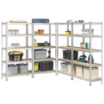 vidaXL Raft rezistent cu 5 niveluri, 4 buc., oțel argintiu și lemn vidaXL Raft rezistent cu 5 niveluri, 4 buc., oțel argintiu și lemn
