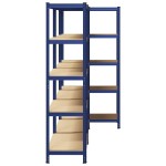 vidaXL Rafturi de depozitare cu 5 niveluri, 3 buc., albastru oțel/lemn vidaXL Rafturi de depozitare cu 5 niveluri, 3 buc., albastru oțel/lemn