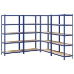 vidaXL Rafturi de depozitare cu 5 niveluri, 4 buc., albastru oțel/lemn vidaXL Rafturi de depozitare cu 5 niveluri, 4 buc., albastru oțel/lemn