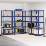 vidaXL Rafturi de depozitare cu 5 niveluri, 4 buc., albastru oțel/lemn vidaXL Rafturi de depozitare cu 5 niveluri, 4 buc., albastru oțel/lemn
