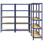 vidaXL Rafturi de depozitare cu 5 niveluri, 4 buc., albastru oțel/lemn vidaXL Rafturi de depozitare cu 5 niveluri, 4 buc., albastru oțel/lemn