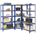 vidaXL Set de 3 rafturi cu 5 straturi oțel albastru și lemn prelucrat vidaXL Set de 3 rafturi cu 5 straturi oțel albastru și lemn prelucrat