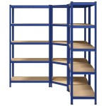 vidaXL Set de 3 rafturi cu 5 straturi oțel albastru și lemn prelucrat vidaXL Set de 3 rafturi cu 5 straturi oțel albastru și lemn prelucrat