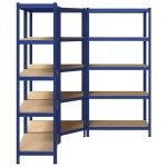 vidaXL Set de 3 rafturi cu 5 straturi oțel albastru și lemn prelucrat vidaXL Set de 3 rafturi cu 5 straturi oțel albastru și lemn prelucrat